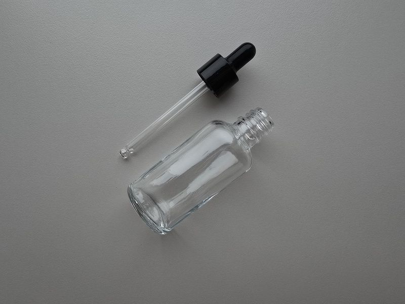 264шт. 50 мл дропер прозорий скляний круглий флакон з чорною піпеткою 264шт. 50мл дропер прозорий скляний з чорною піпеткою фото