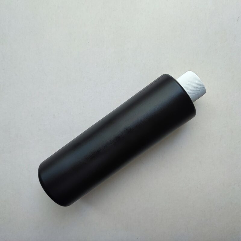 250 мл/24мм HDPE ЦИЛІНДР чорний флакон з пластиковою білою кришкою 24/410