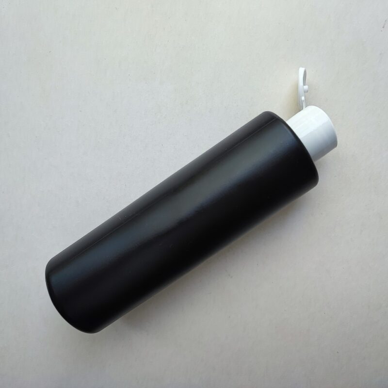250 мл/24 мм Циліндр чорний HDPE флакон з кришкою білою фліп-топ 24/410