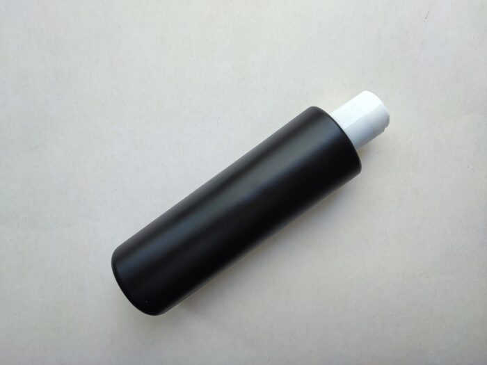 250 мл/24 мм Циліндр чорний HDPE флакон з кришкою білою диск-топ 24/410