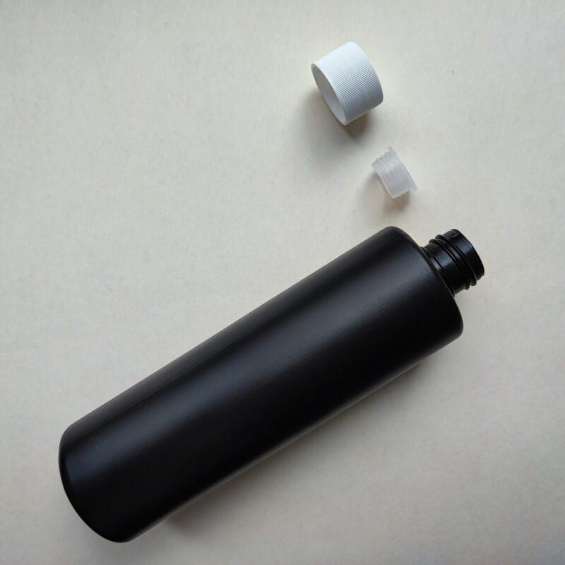 250 мл/24 мм Циліндр чорний HDPE флакон з вставка + біла кришка 24/410