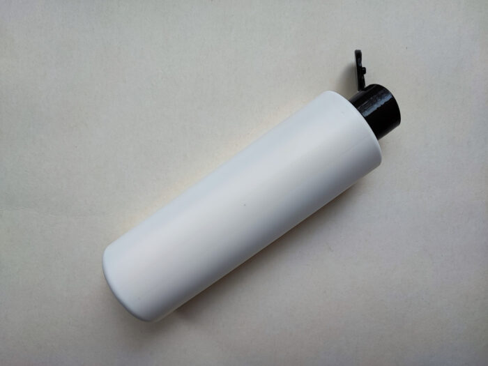250 мл/24 мм Циліндр білий HDPE флакон з кришкою чорною фліп-топ 24/410