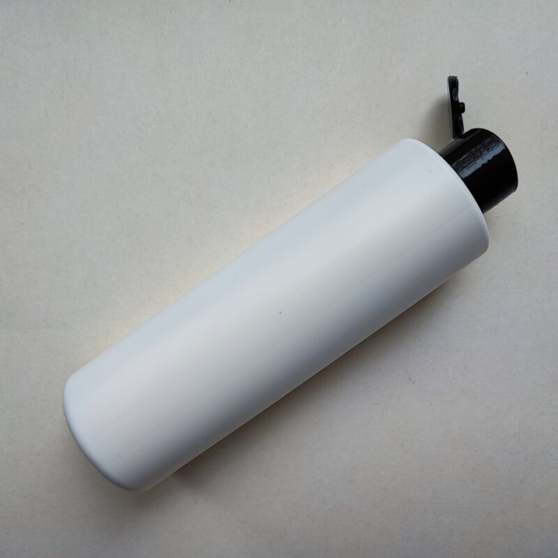 250 мл/24 мм Циліндр білий HDPE флакон з кришкою чорною фліп-топ 24/410