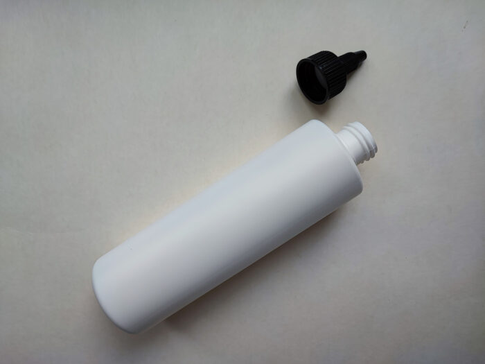 250 мл/24 мм Циліндр білий HDPE флакон з чорним коротким носиком 24/410 - Зображення 4