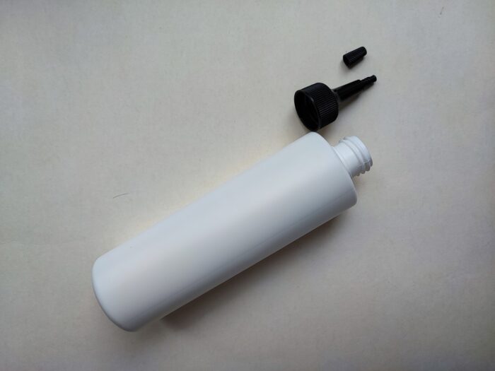 250 мл/24 мм Циліндр білий HDPE флакон з чорним довгим носиком 24/410 - Зображення 4