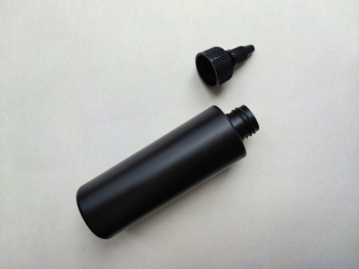 150 мл/24 мм Циліндр чорний HDPE флакон з чорним коротким носиком 24/410 - Зображення 4