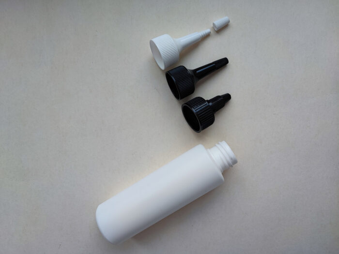 100 мл/24 мм Циліндр білий HDPE флакон з чорним коротким носиком 24/410 - Зображення 5