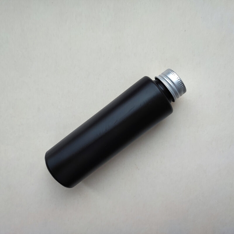 100мл/24мм Циліндр чорний Поліетилен HDPE флакон з кришкою сріблястою металевою алюмінієвою 24/410