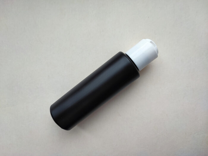 100 мл/24 мм Циліндр чорний HDPE флакон з кришкою білою диск-топ 24/410