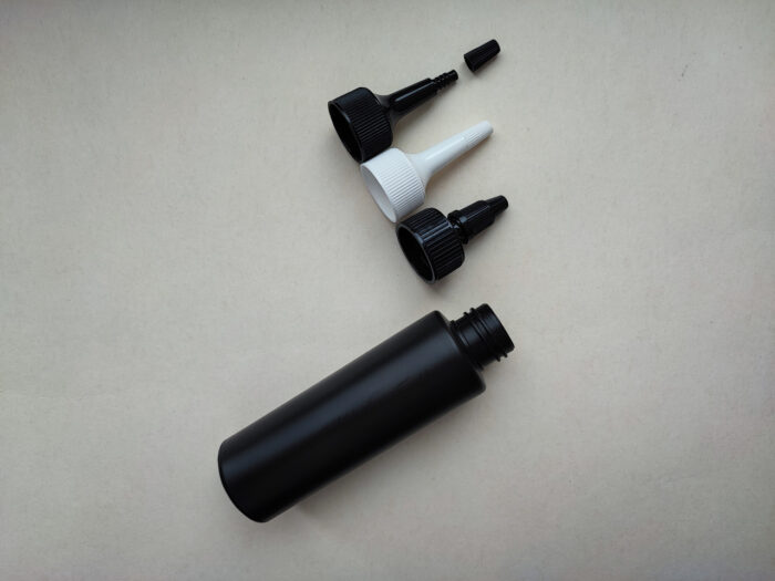 100 мл/24 мм Циліндр чорний HDPE флакон з чорним коротким носиком 24/410 - Зображення 4