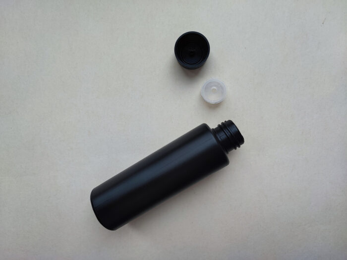 100 мл/24 мм Циліндр чорний HDPE флакон з кришкою чорною + вставкою 24/410