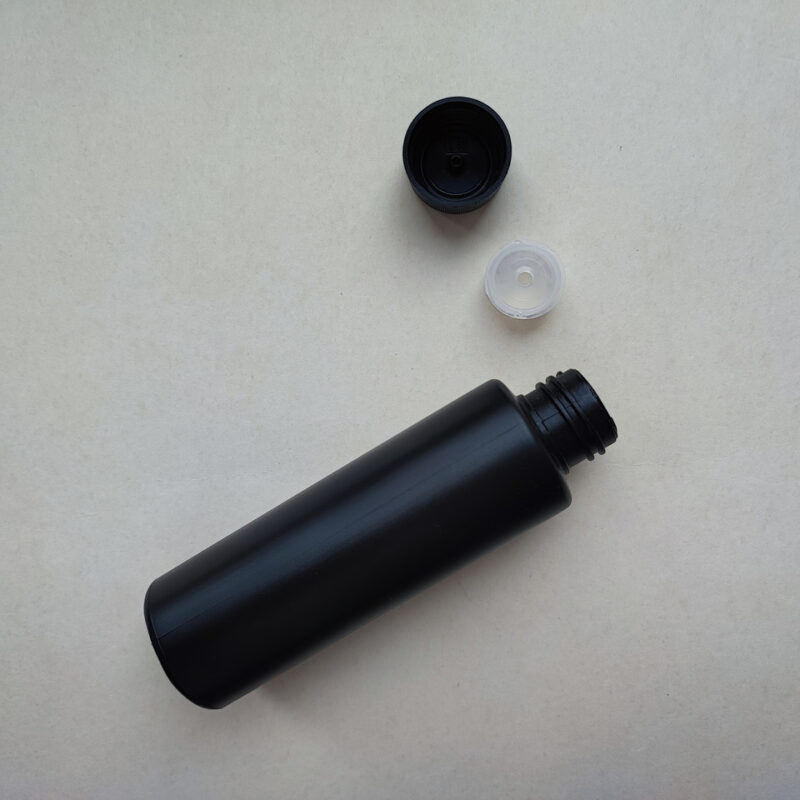 100 мл/24 мм Циліндр чорний HDPE флакон з кришкою чорною + вставкою 24/410