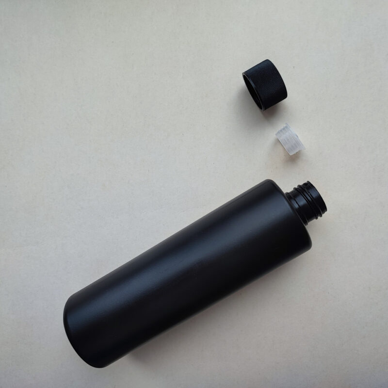 250 мл/24 мм Циліндр чорний HDPE флакон з вставка + чорна кришка 24/410