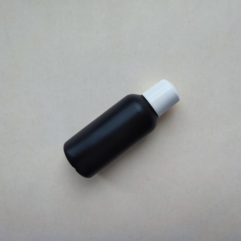 50 мл HDPE Круглий чорний флакон з пластиковою гладкою білою кришкою 18/410