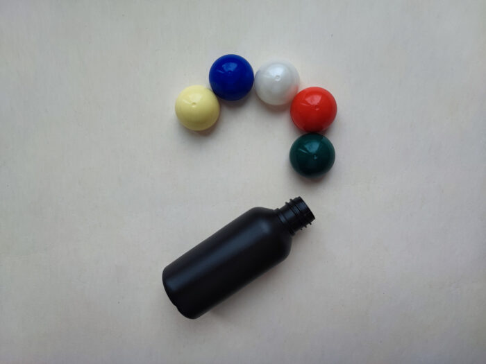 50 мл HDPE Круглий чорний флакон з пластиковою жовтою кришкою кулька 18/410 - Зображення 4